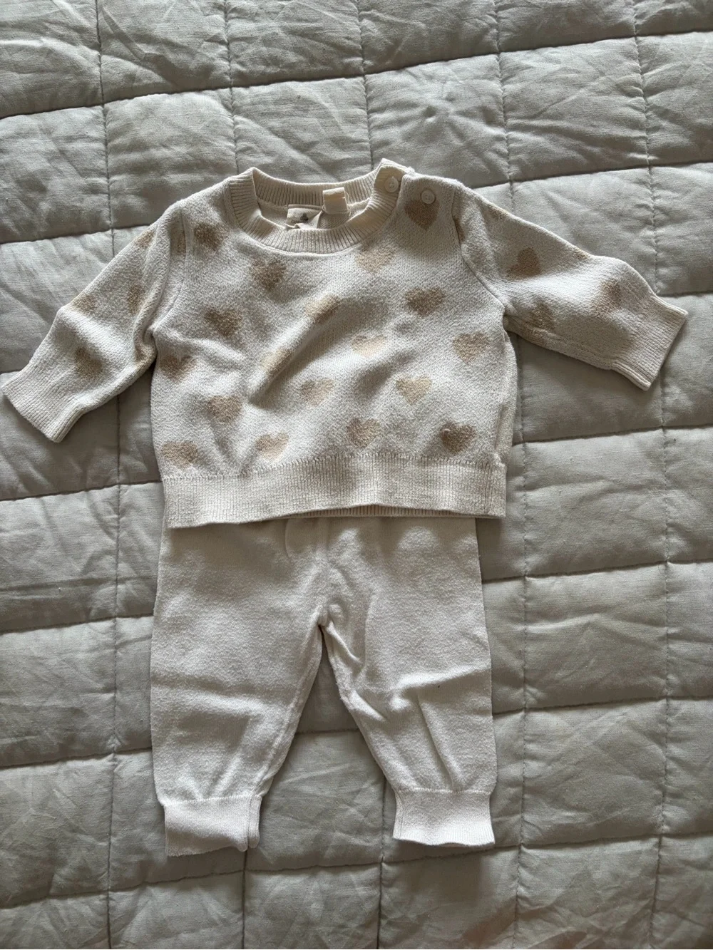 GAP Baby Cream Sweater with Beige Heart Pattern